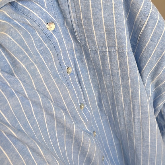 M&S Collection Blue Stripes Linen Blend Midi Shirt Dress - Picture 13 of 15